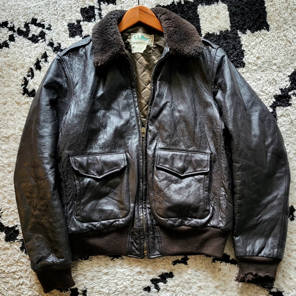 Vtg LL Bean Brown Flight Bomber Aviator Jacket Goatskin Leather Lambskin Mens 40